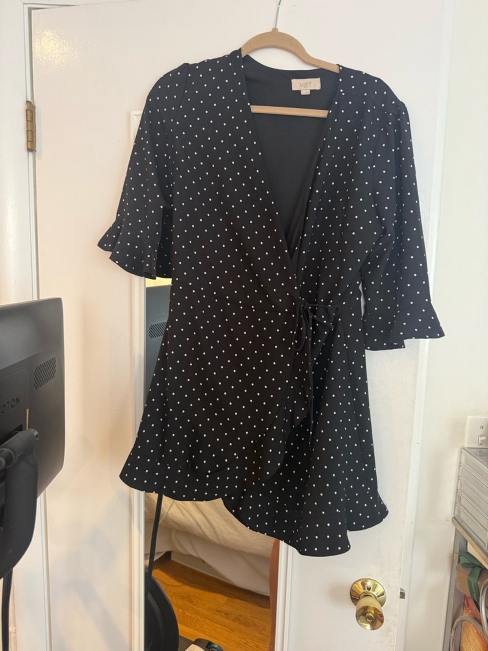 LOFT Black and White Polka Dot Wrap Dress